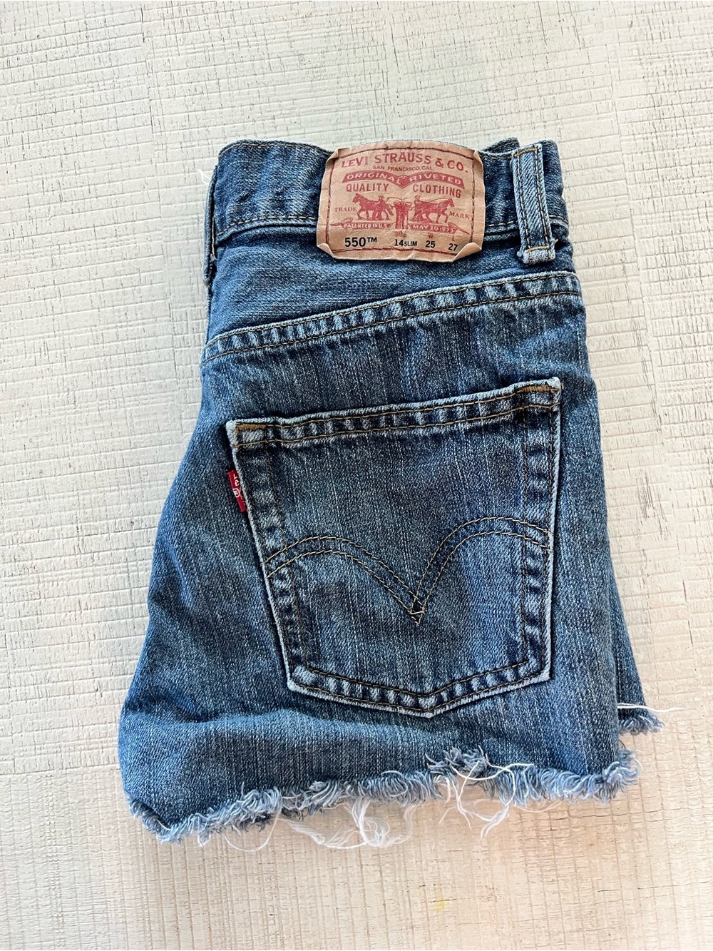 Levi's Blue Frayed Denim Cutoff Shorts Size 25